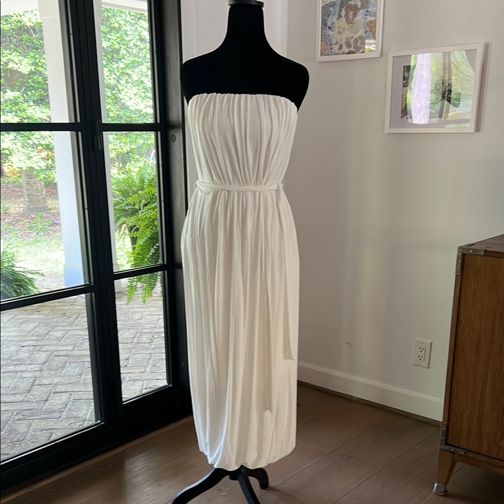 Elegant White Strapless Dress by Velvet